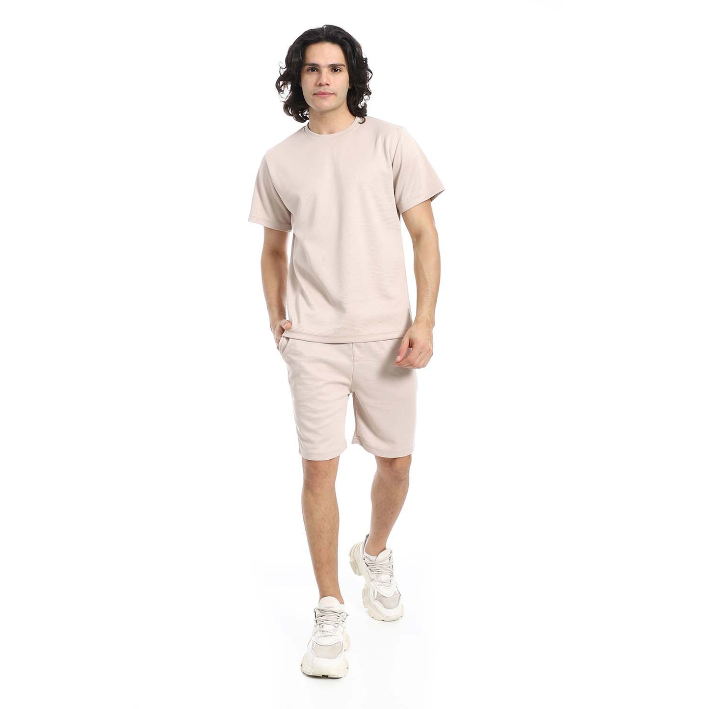 Textured Cotton T-Shirt & Shorts Set
