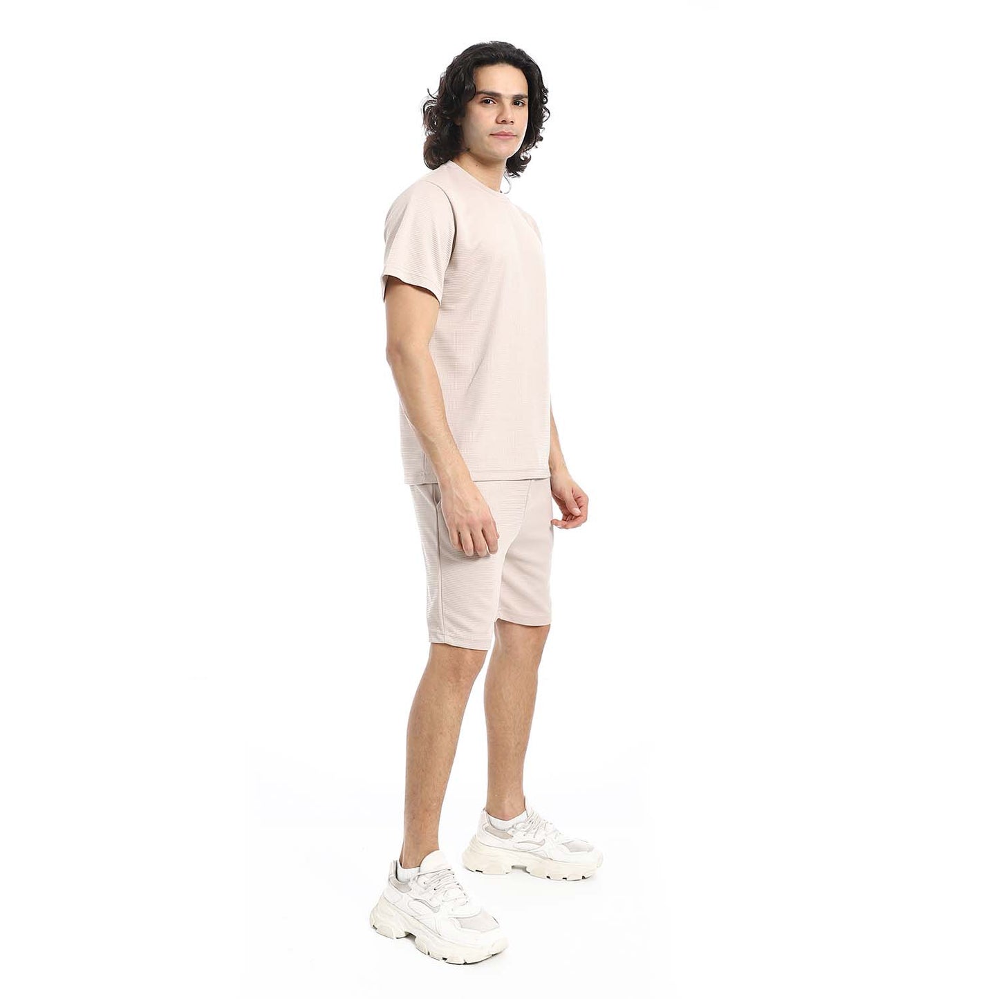 Textured Cotton T-Shirt & Shorts Set