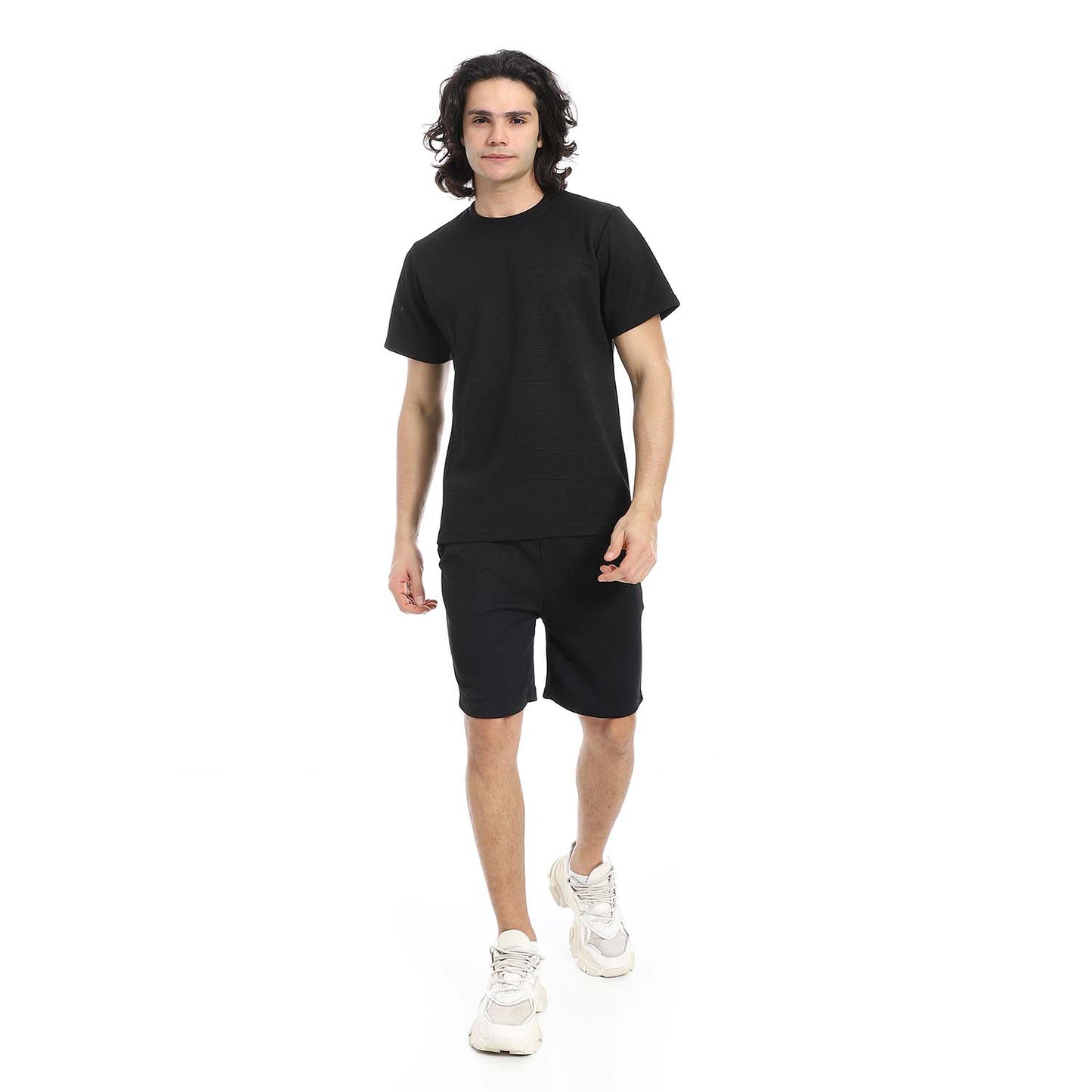 Textured Cotton T-Shirt & Shorts Set