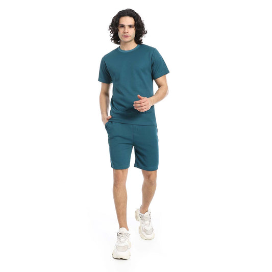 Textured Cotton T-Shirt & Shorts Set
