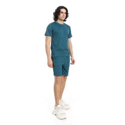 Textured Cotton T-Shirt & Shorts Set