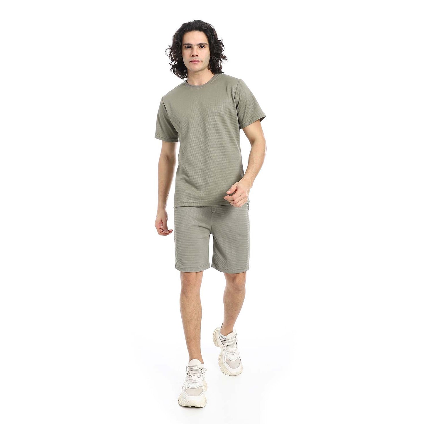 Textured Cotton T-Shirt & Shorts Set