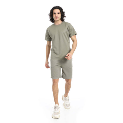 Textured Cotton T-Shirt & Shorts Set