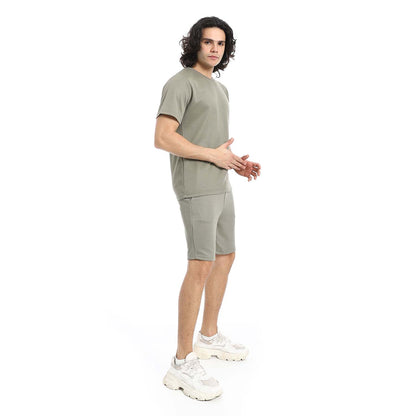 Textured Cotton T-Shirt & Shorts Set