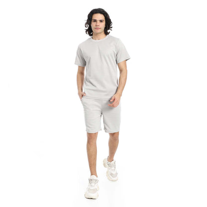 Textured Cotton T-Shirt & Shorts Set