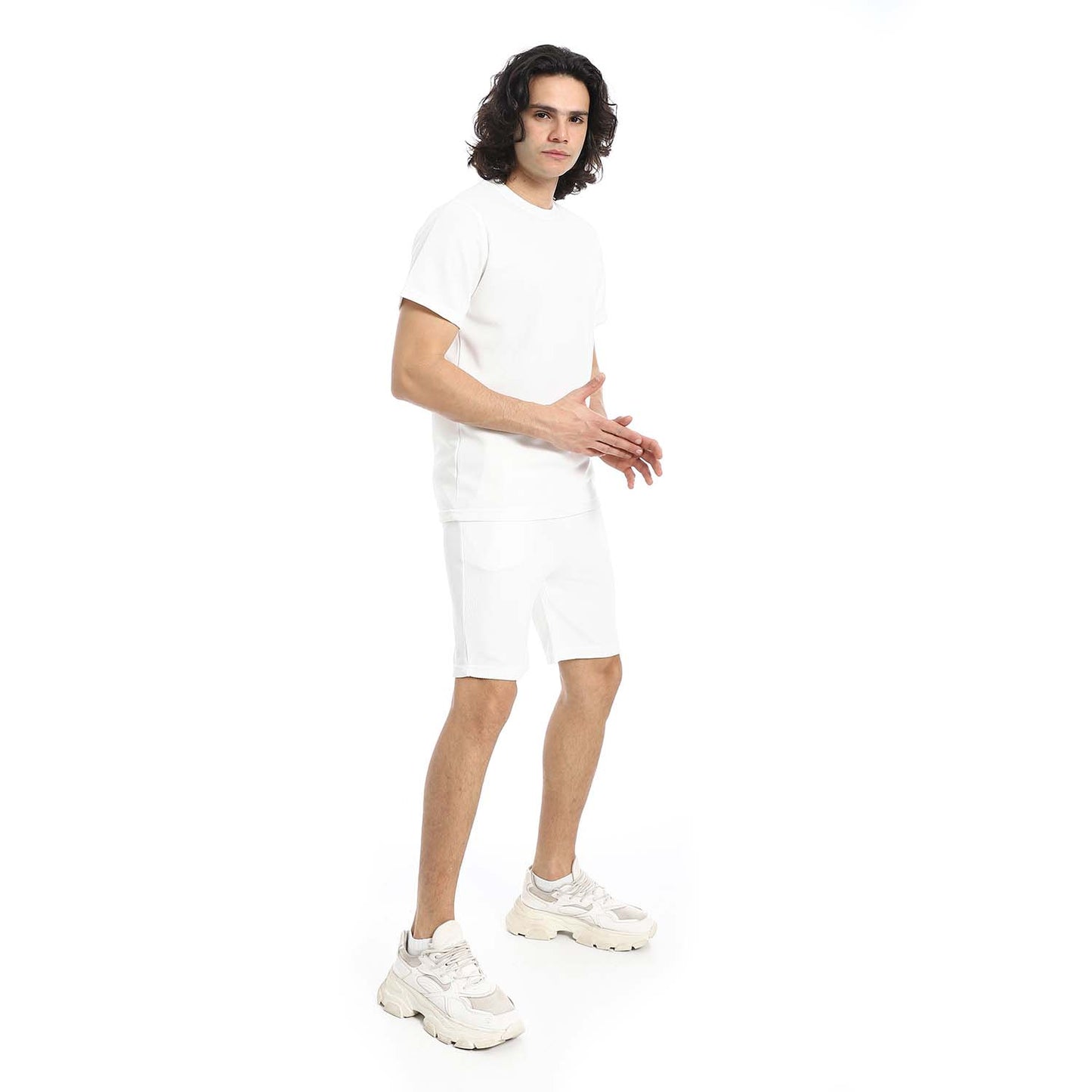 Textured Cotton T-Shirt & Shorts Set
