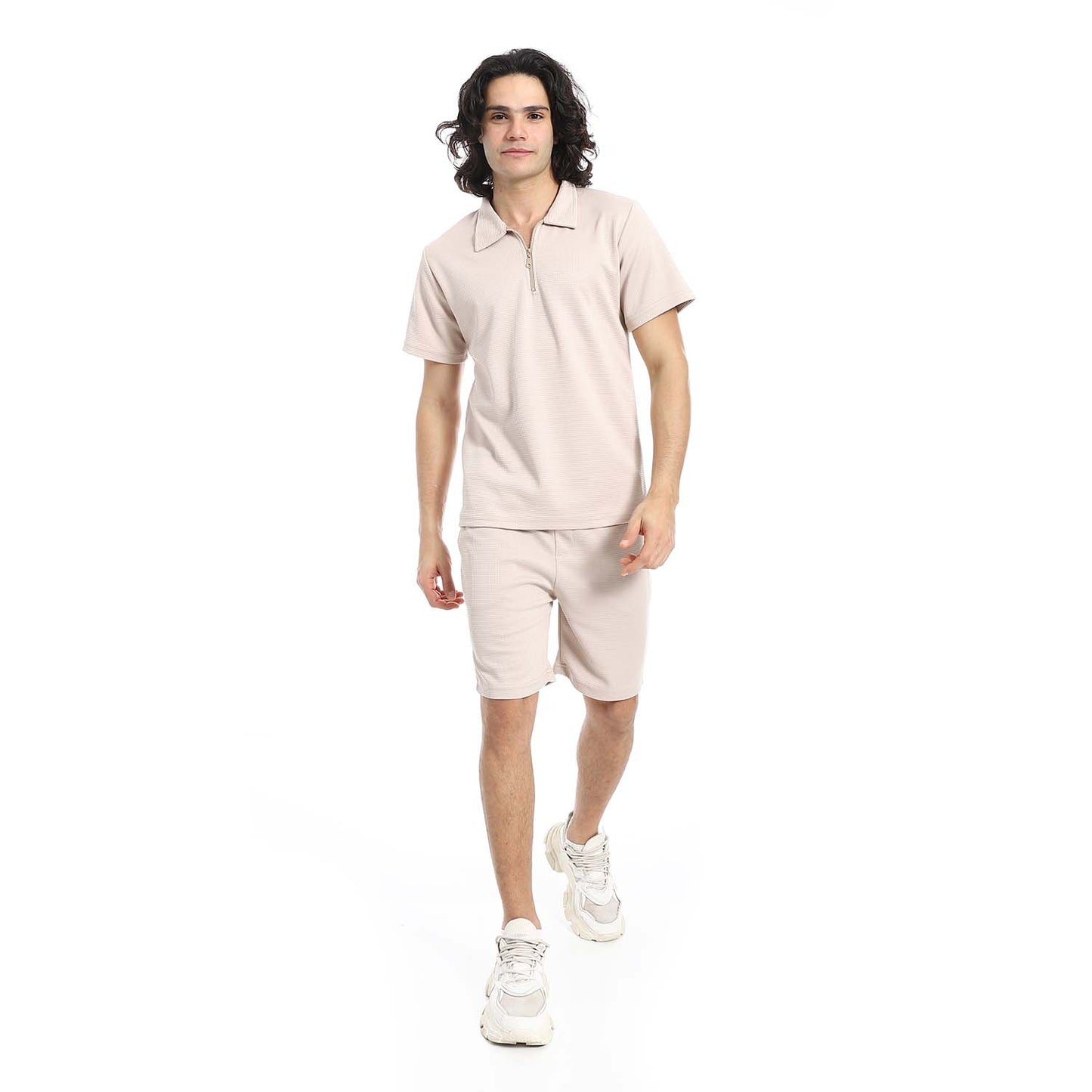 Quarter Zip Textured T-Shirt & Shorts Set