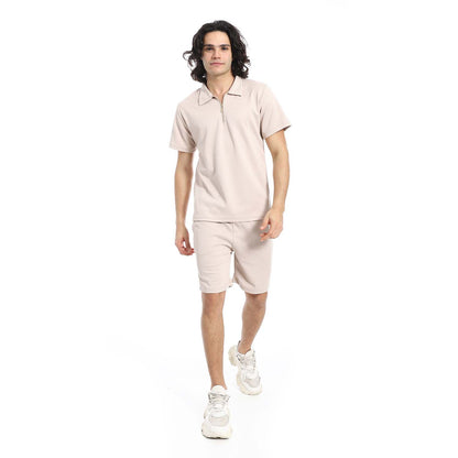 Quarter Zip Textured T-Shirt & Shorts Set