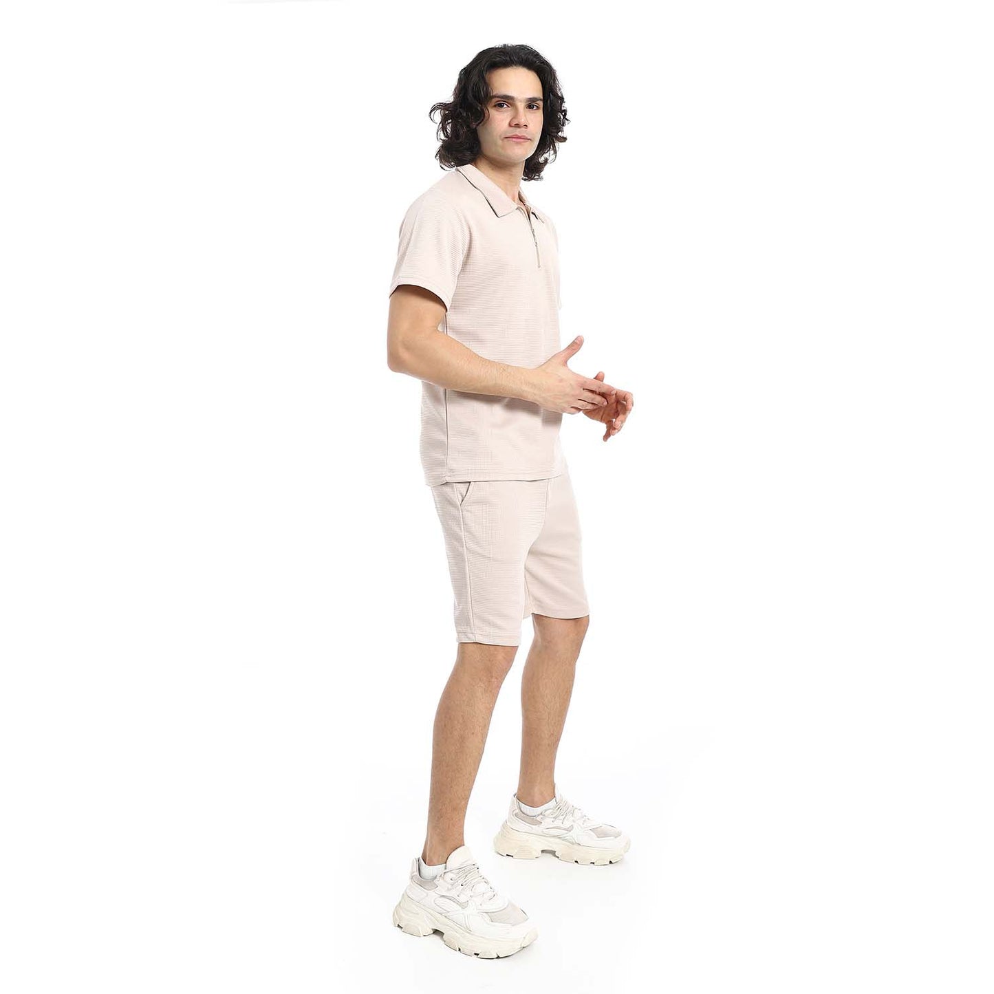 Quarter Zip Textured T-Shirt & Shorts Set