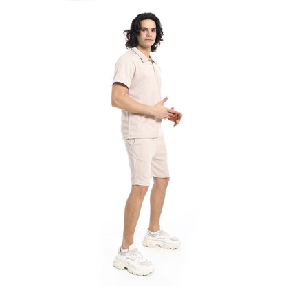 Quarter Zip Textured T-Shirt & Shorts Set