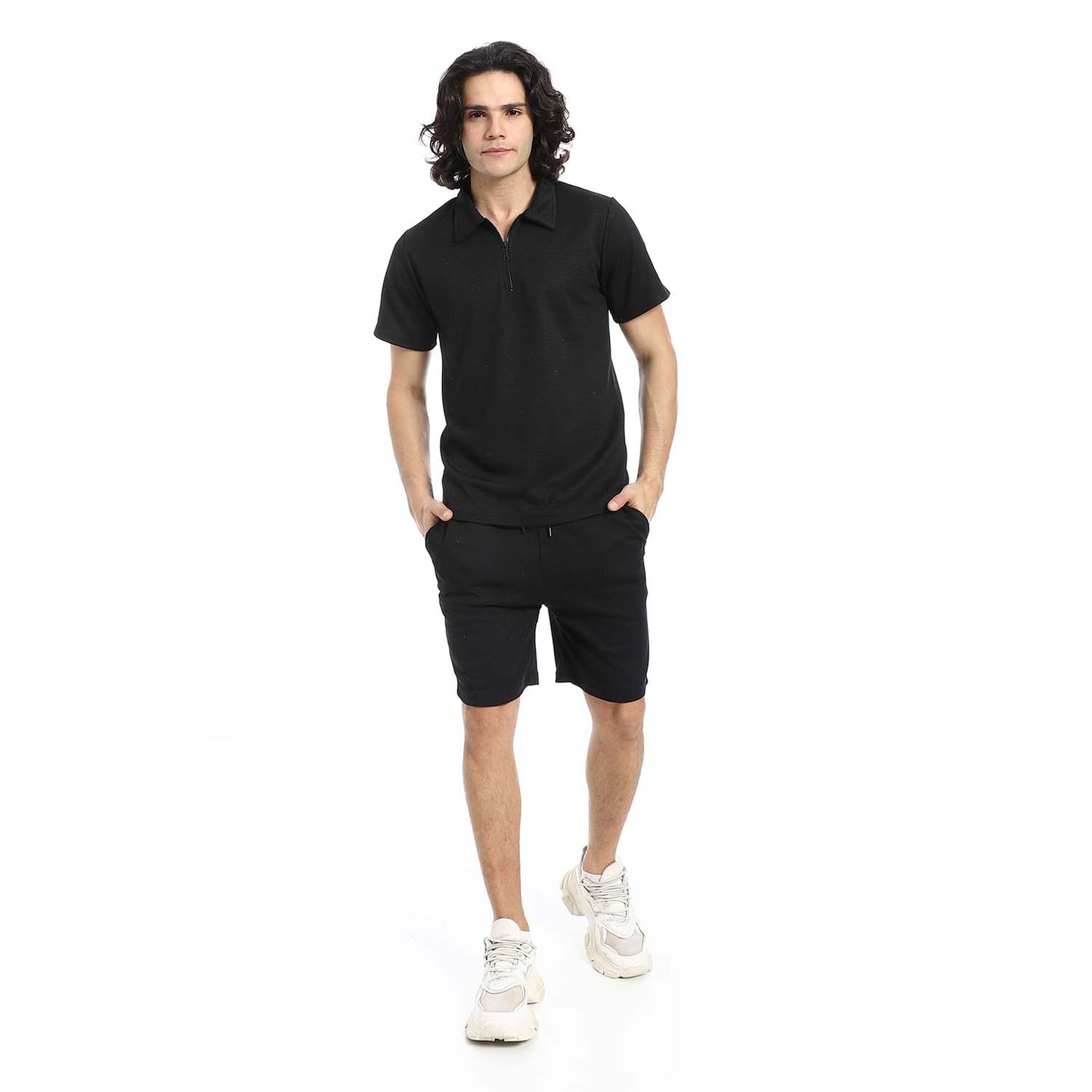 Quarter Zip Textured T-Shirt & Shorts Set
