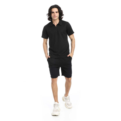 Quarter Zip Textured T-Shirt & Shorts Set