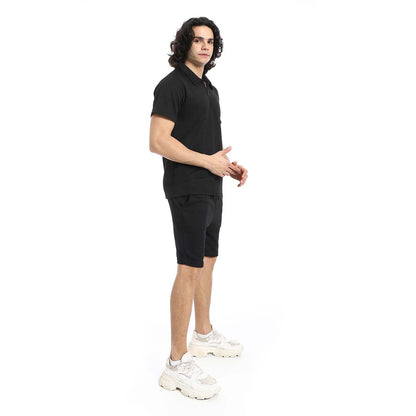 Quarter Zip Textured T-Shirt & Shorts Set
