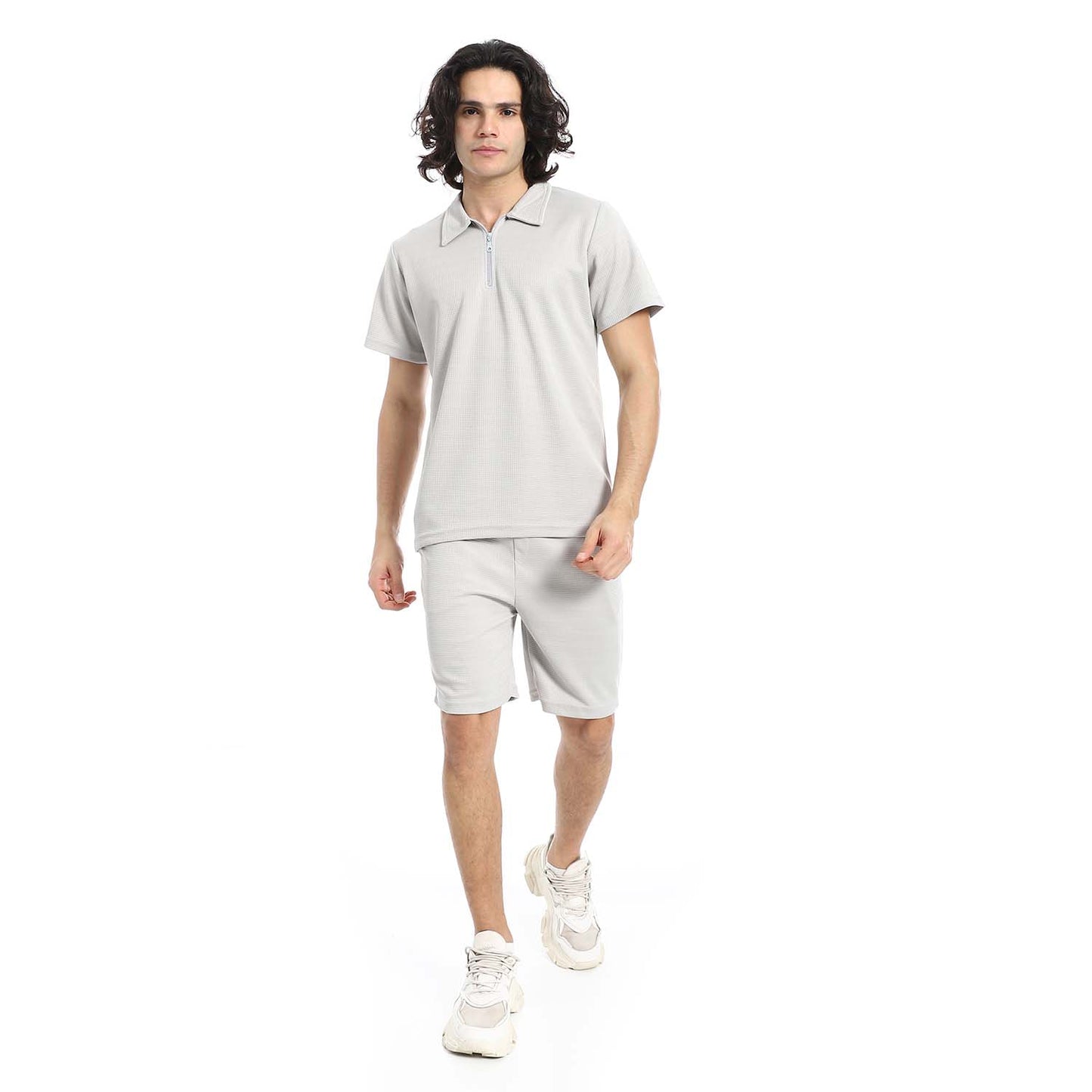 Quarter Zip Textured T-Shirt & Shorts Set