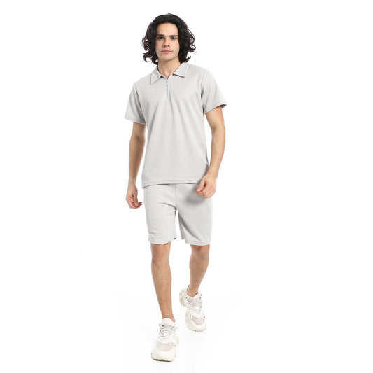 Quarter Zip Textured T-Shirt & Shorts Set