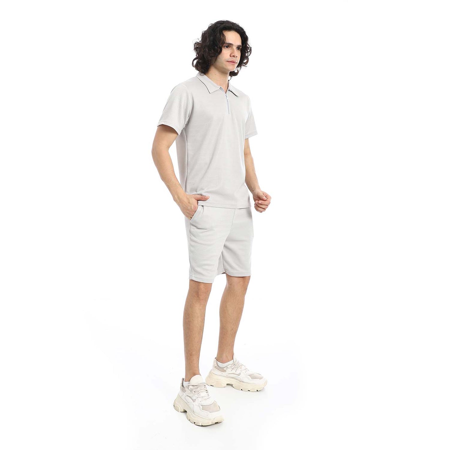 Quarter Zip Textured T-Shirt & Shorts Set
