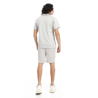 Quarter Zip Textured T-Shirt & Shorts Set