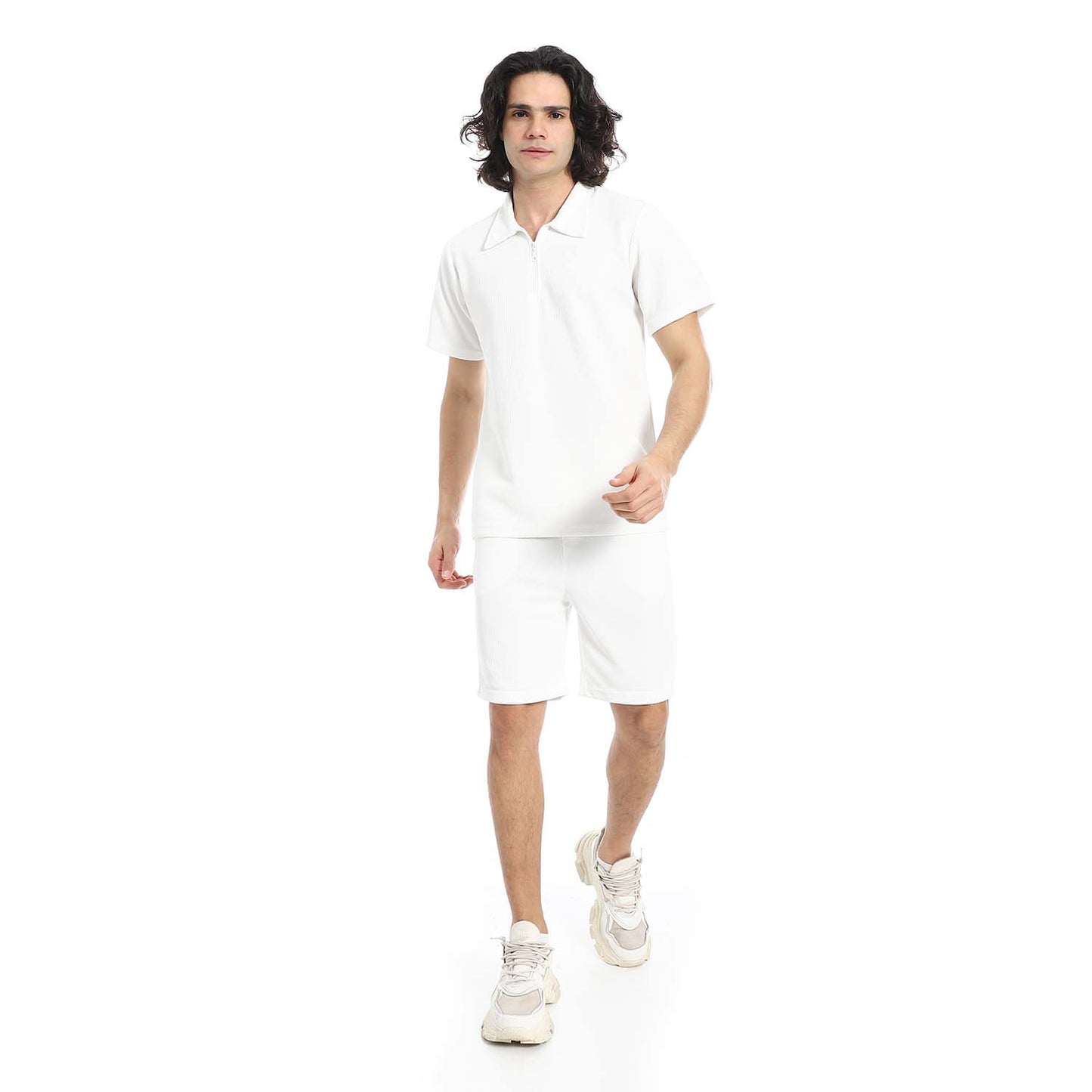 Quarter Zip Textured T-Shirt & Shorts Set