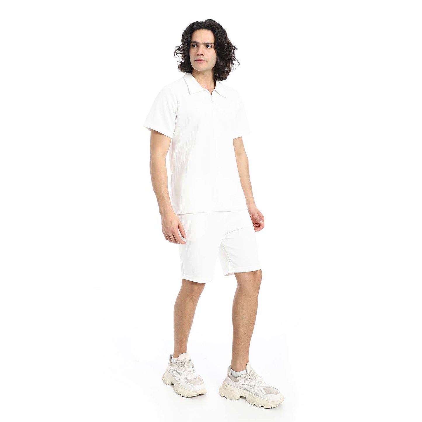 Quarter Zip Textured T-Shirt & Shorts Set