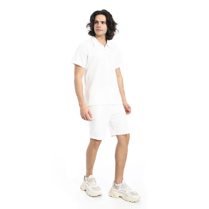 Quarter Zip Textured T-Shirt & Shorts Set