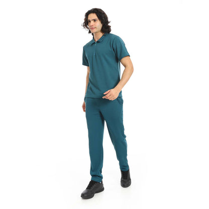 Quarter Zip Textured T-Shirt & Pants Set