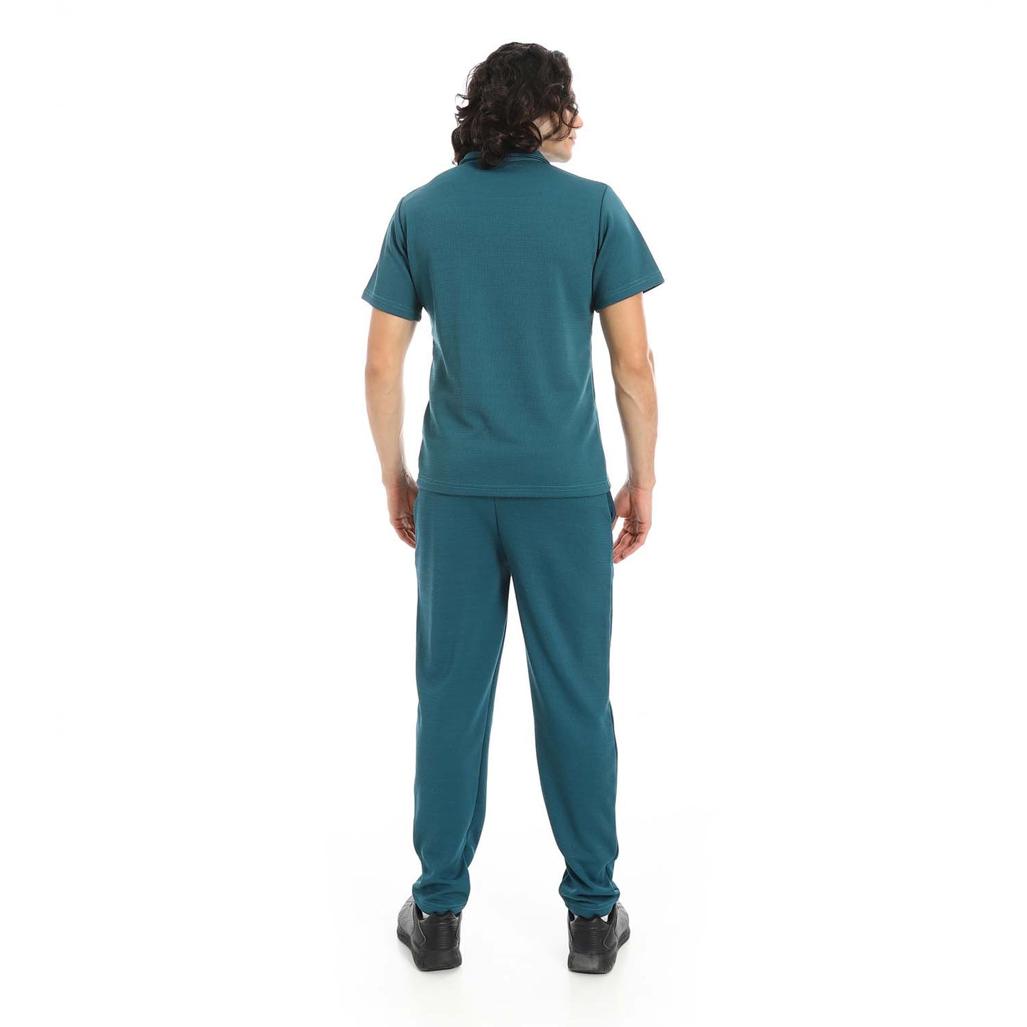 Quarter Zip Textured T-Shirt & Pants Set