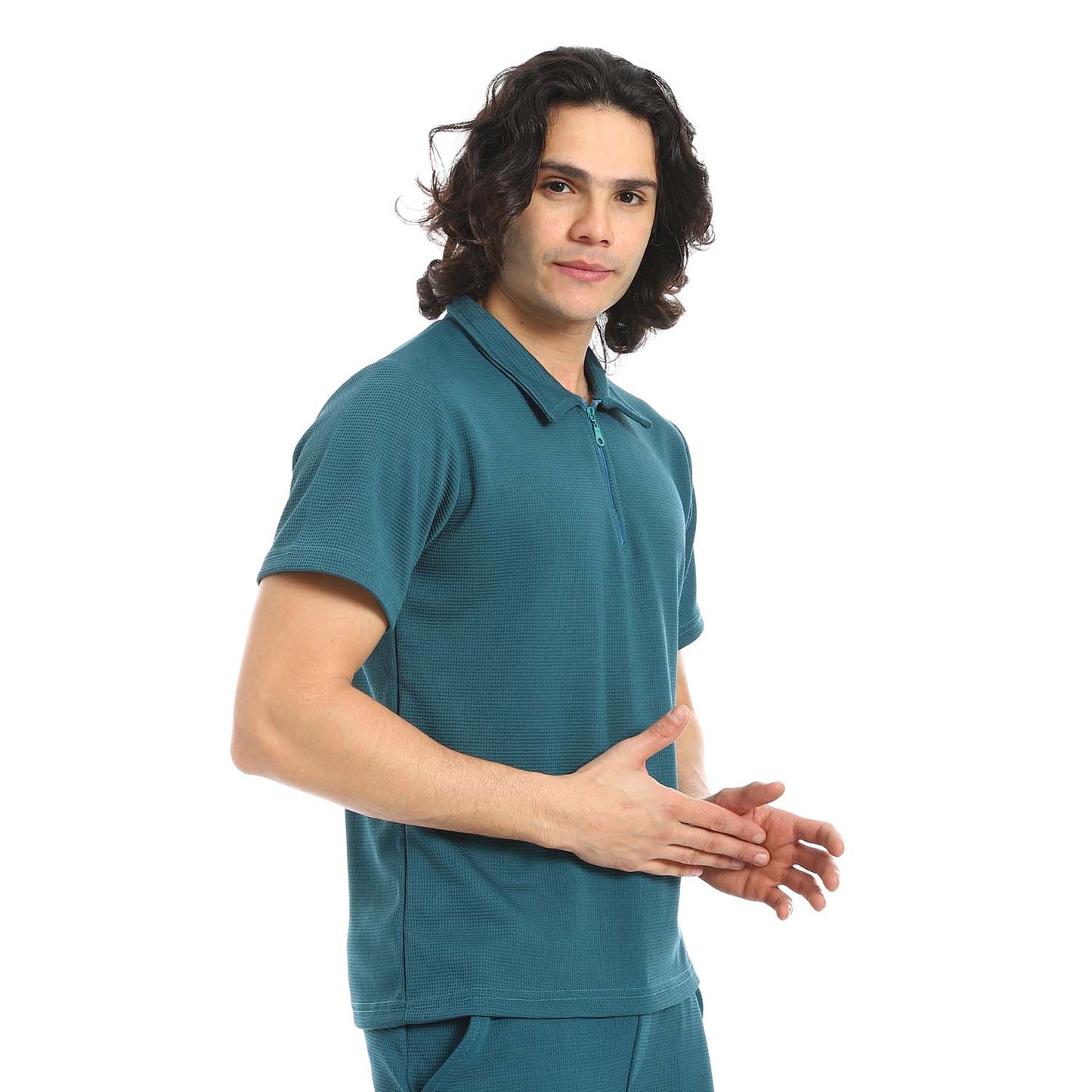 Quarter Zip Textured T-Shirt & Pants Set