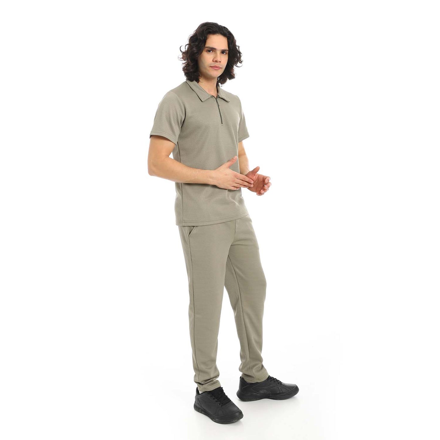 Quarter Zip Textured T-Shirt & Pants Set