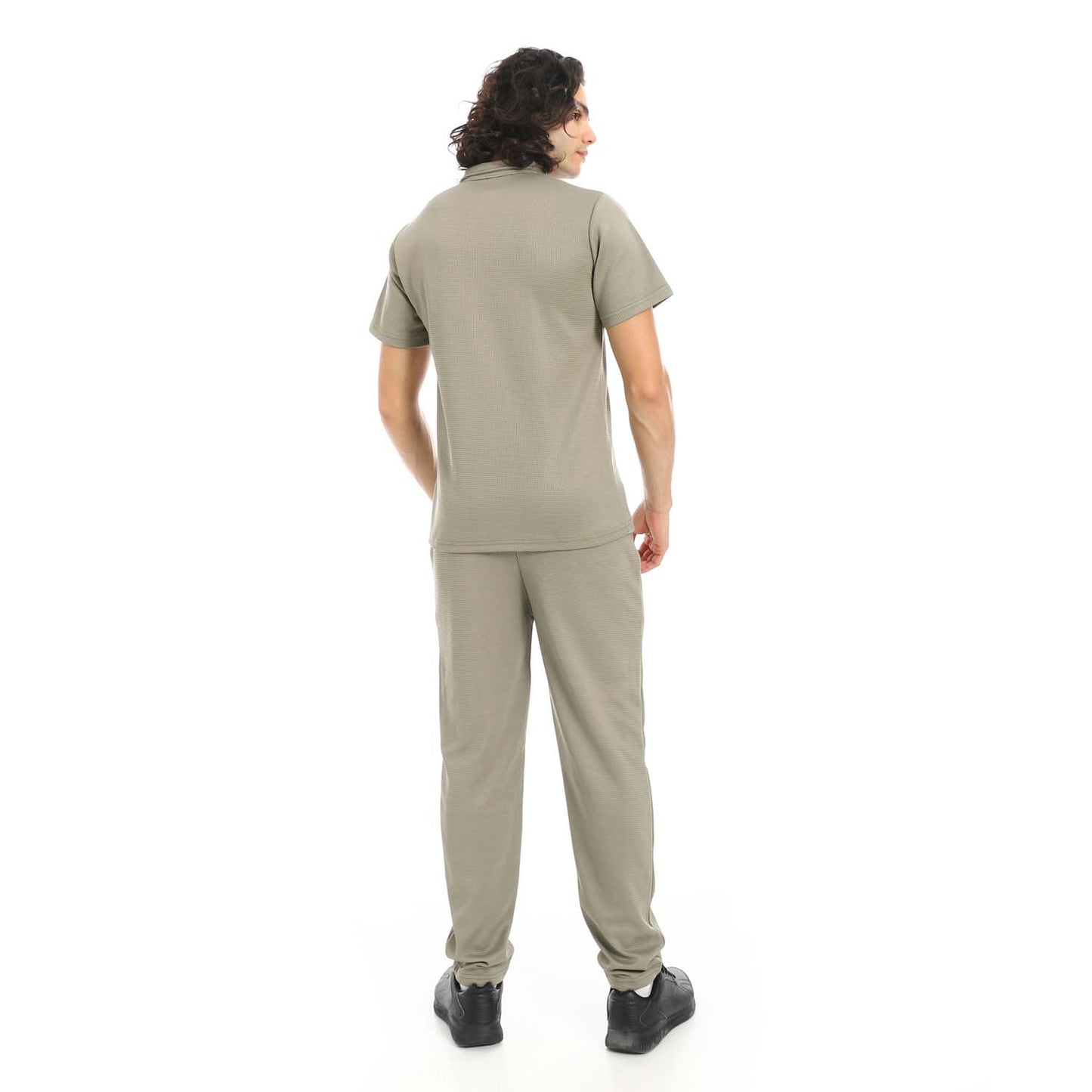 Quarter Zip Textured T-Shirt & Pants Set