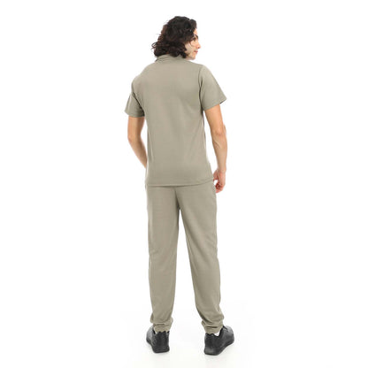 Quarter Zip Textured T-Shirt & Pants Set