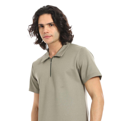 Quarter Zip Textured T-Shirt & Pants Set