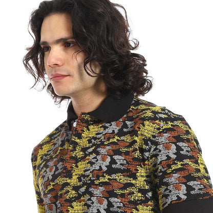 Printed Regular Fit Polo Shirt - تي شيرت بولو مطبوع بقصة عادية