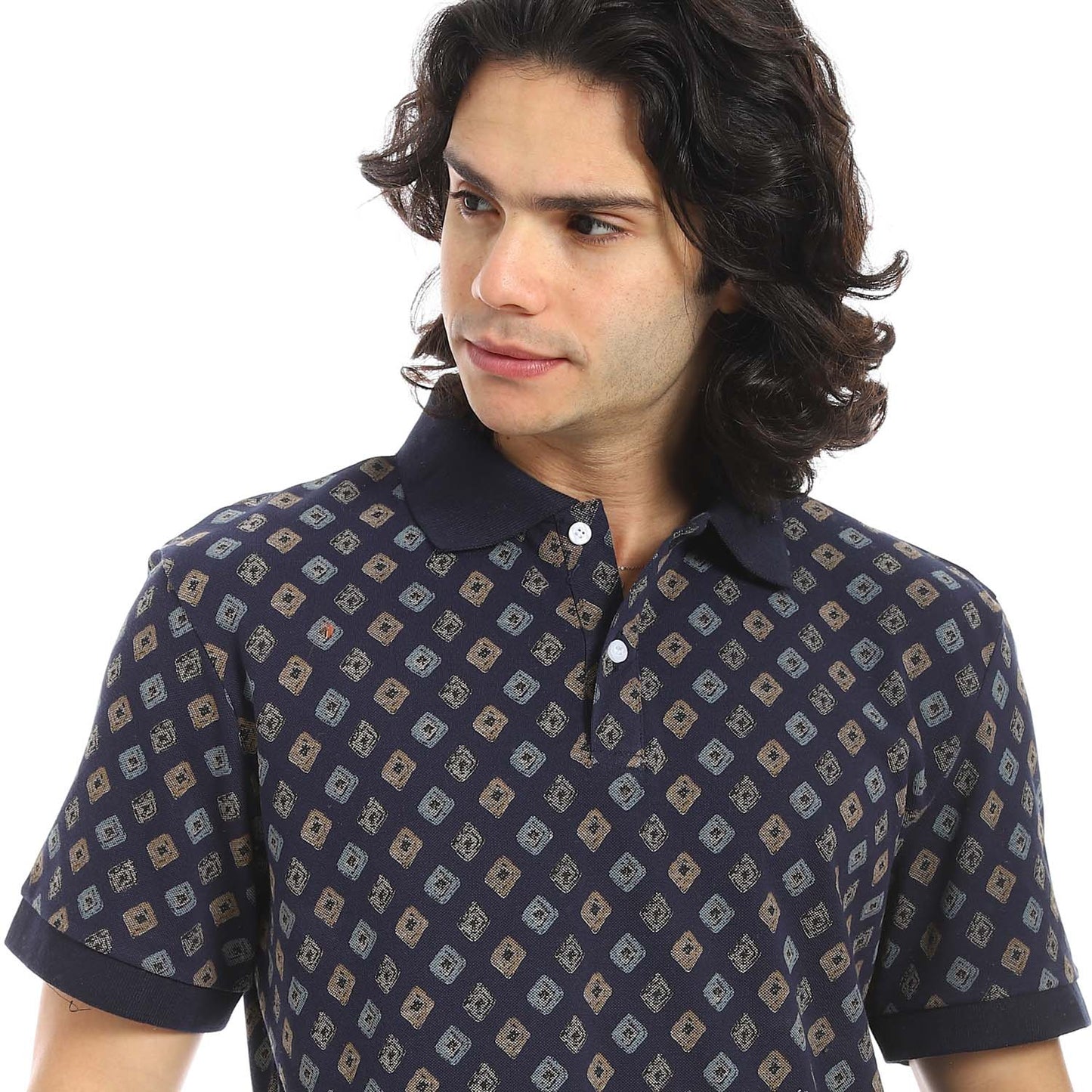 Navy Printed Regular Fit Polo Shirt - تي شيرت بولو مطبوع بقصة عادية
