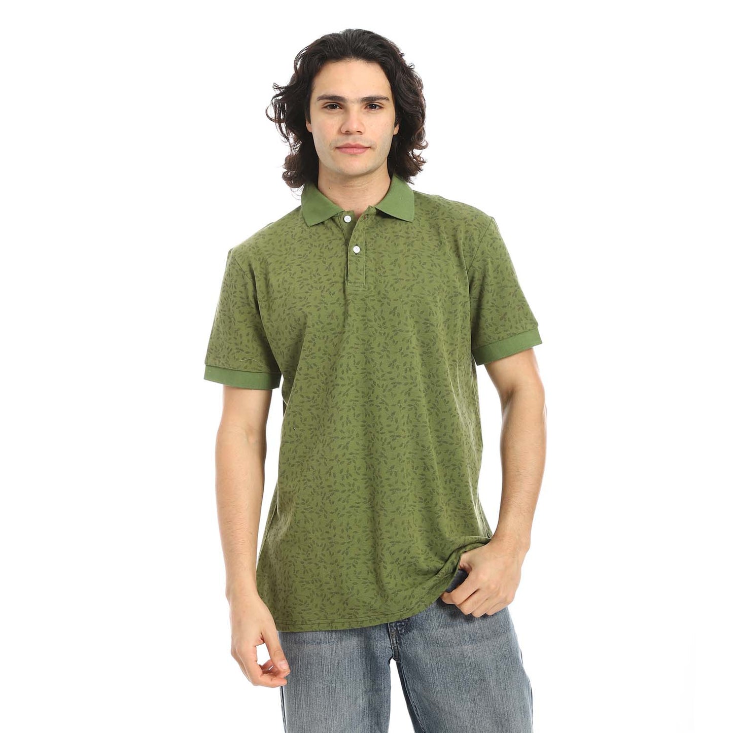 Olive Printed Regular Fit Polo Shirt - تي شيرت بولو مطبوع بقصة عادية