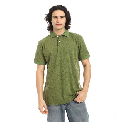 Olive Printed Regular Fit Polo Shirt - تي شيرت بولو مطبوع بقصة عادية