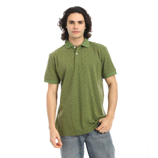Olive Printed Regular Fit Polo Shirt - تي شيرت بولو مطبوع بقصة عادية