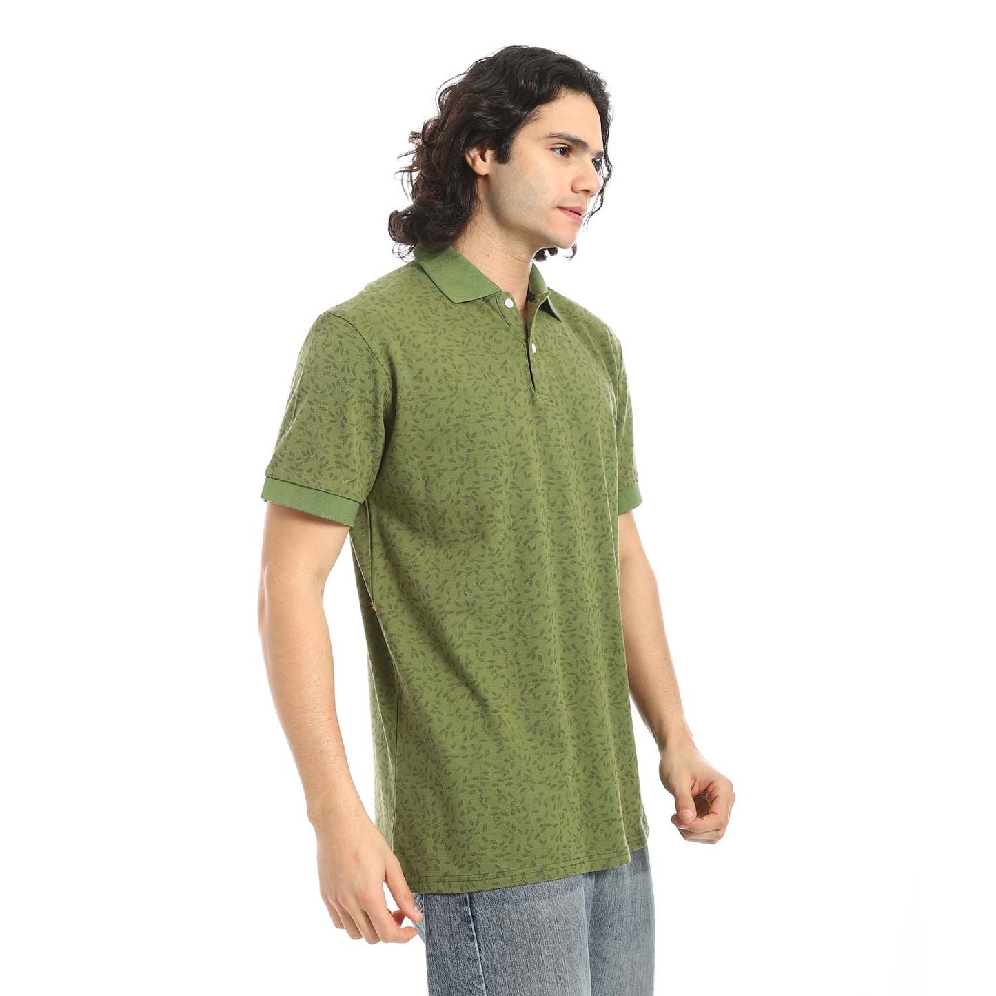 Olive Printed Regular Fit Polo Shirt - تي شيرت بولو مطبوع بقصة عادية