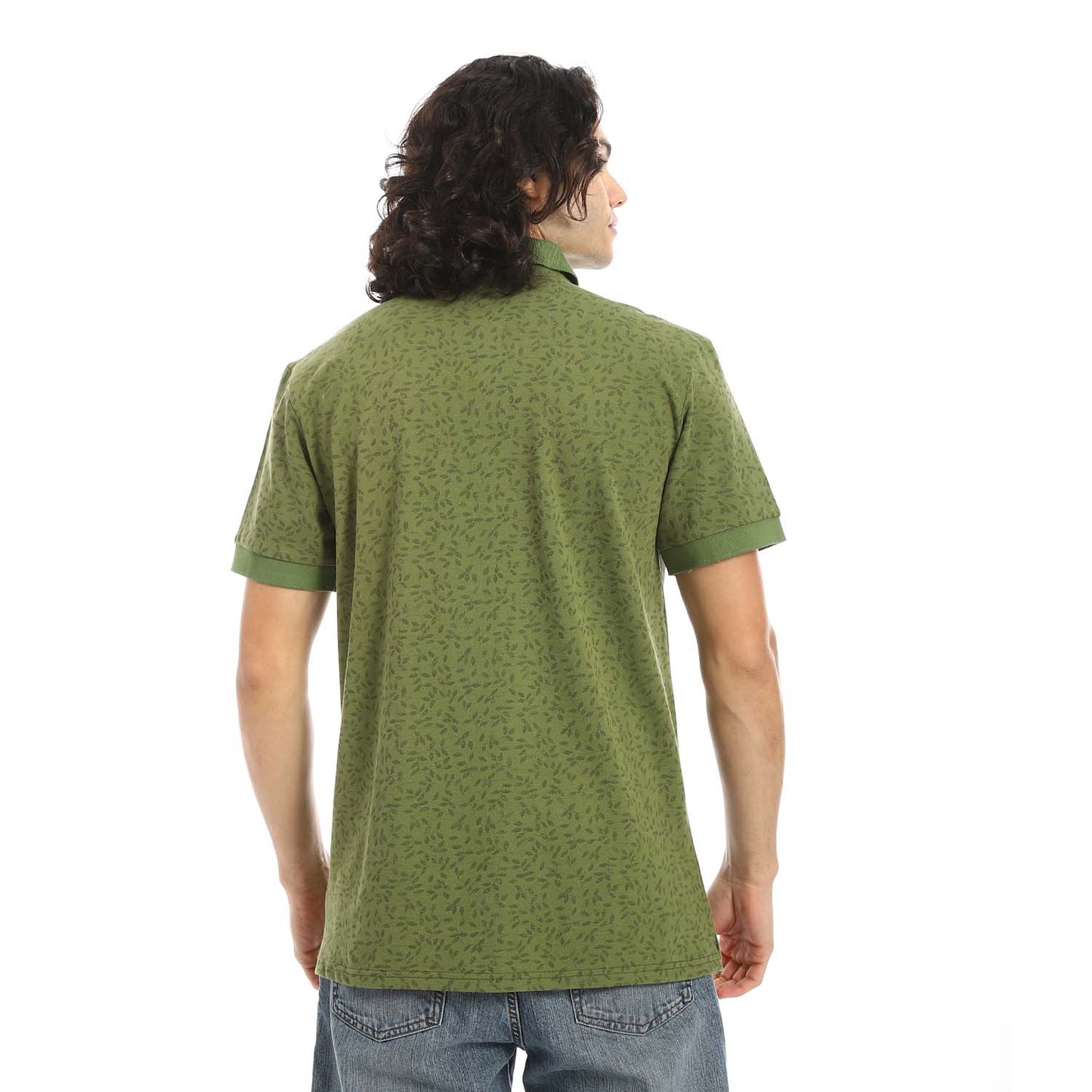 Olive Printed Regular Fit Polo Shirt - تي شيرت بولو مطبوع بقصة عادية