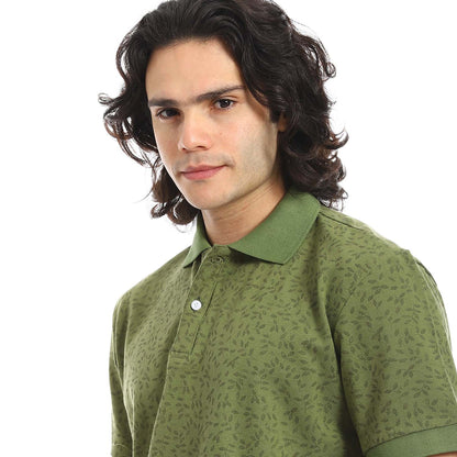 Olive Printed Regular Fit Polo Shirt - تي شيرت بولو مطبوع بقصة عادية