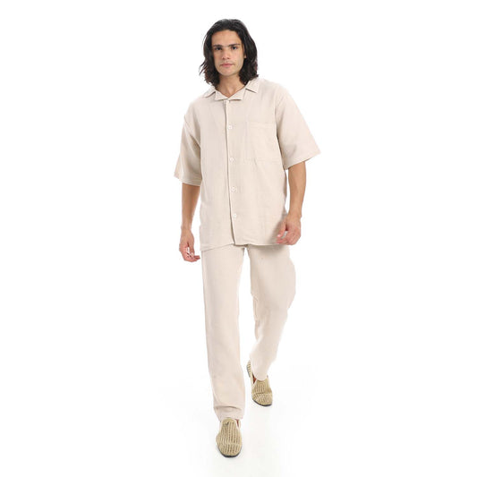 Heavy Linen Shirt & Pant Set - طقم كتان ثقيل مكون من قميص وبنطلون
