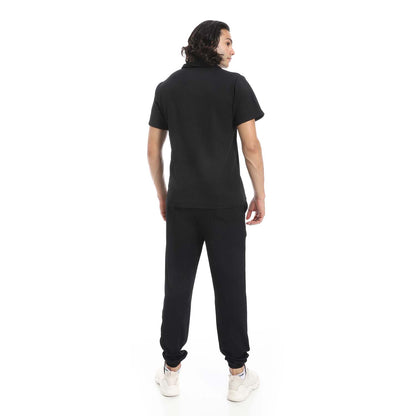 Casual Ribbed Polo Shirt & Pants Set