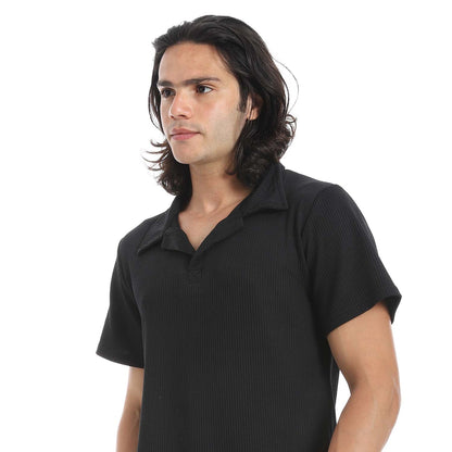 Casual Ribbed Polo Shirt & Pants Set
