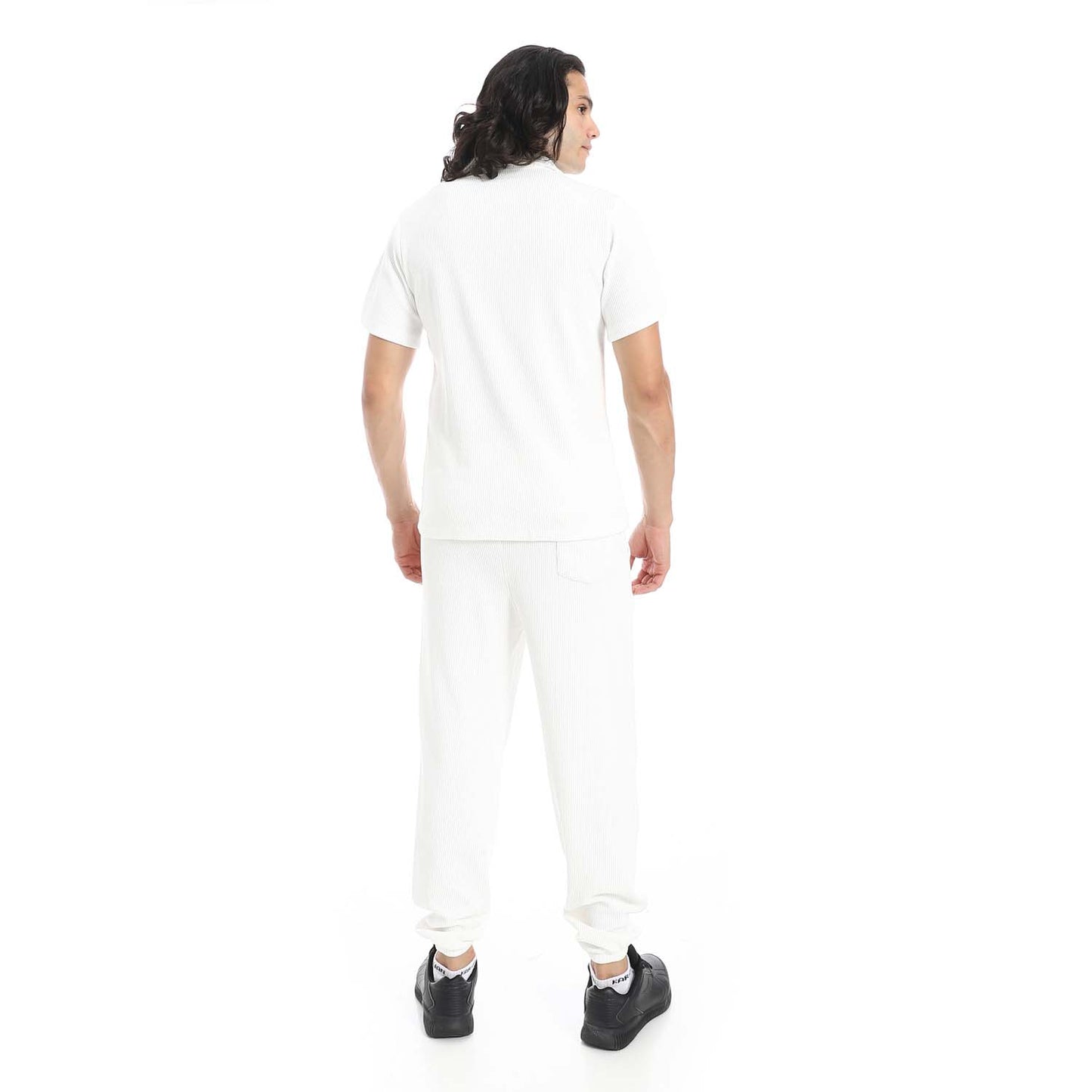 Casual Ribbed Polo Shirt & Pants Set