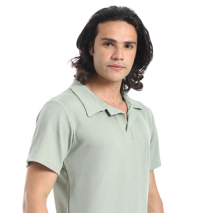 Casual Ribbed Polo Shirt & Pants Set