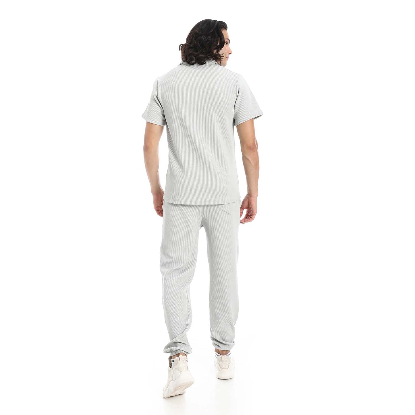 Casual Ribbed Polo Shirt & Pants Set
