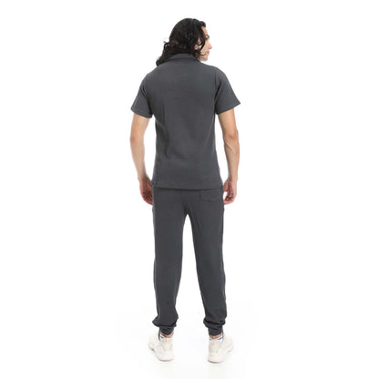 Casual Ribbed Polo Shirt & Pants Set