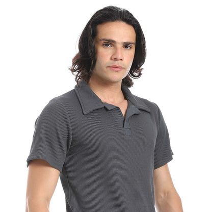 Casual Ribbed Polo Shirt & Pants Set