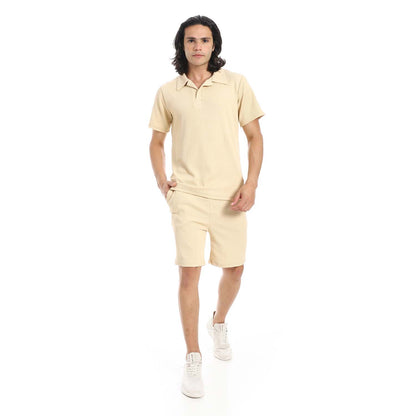 Casual Ribbed Polo Shirt & Short Set