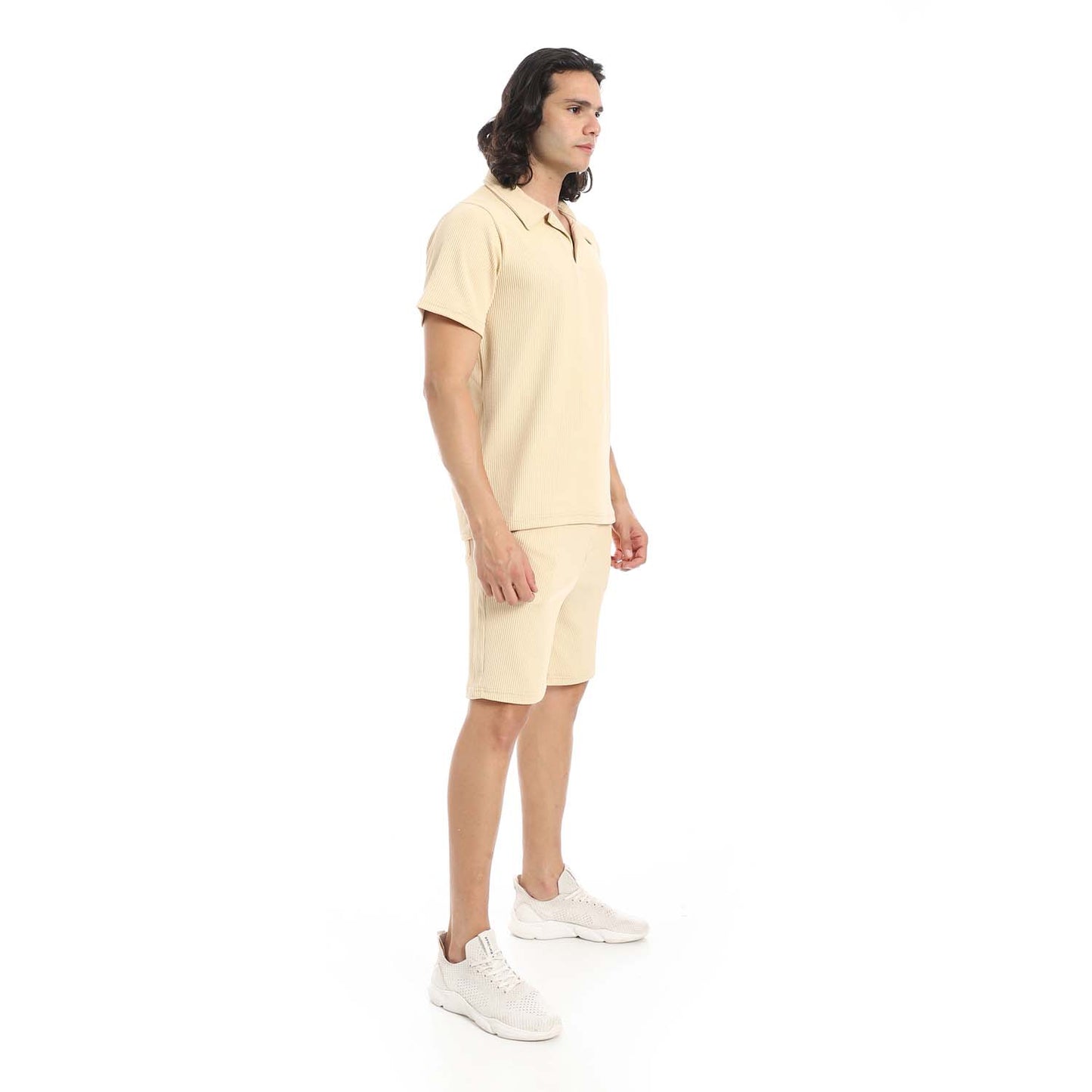 Casual Ribbed Polo Shirt & Short Set