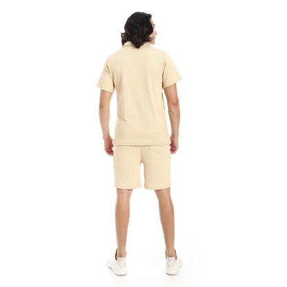 Casual Ribbed Polo Shirt & Short Set